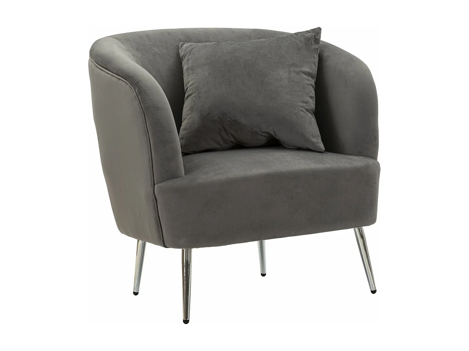 Poltrona in metallo argentato e velluto grigio con cuscino cm 73x66x78