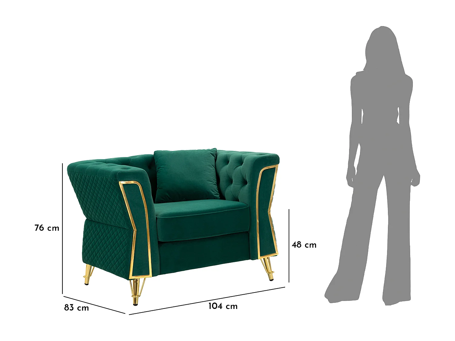 Fauteuil en Velours Capitonné "Emy" 104cm Vert