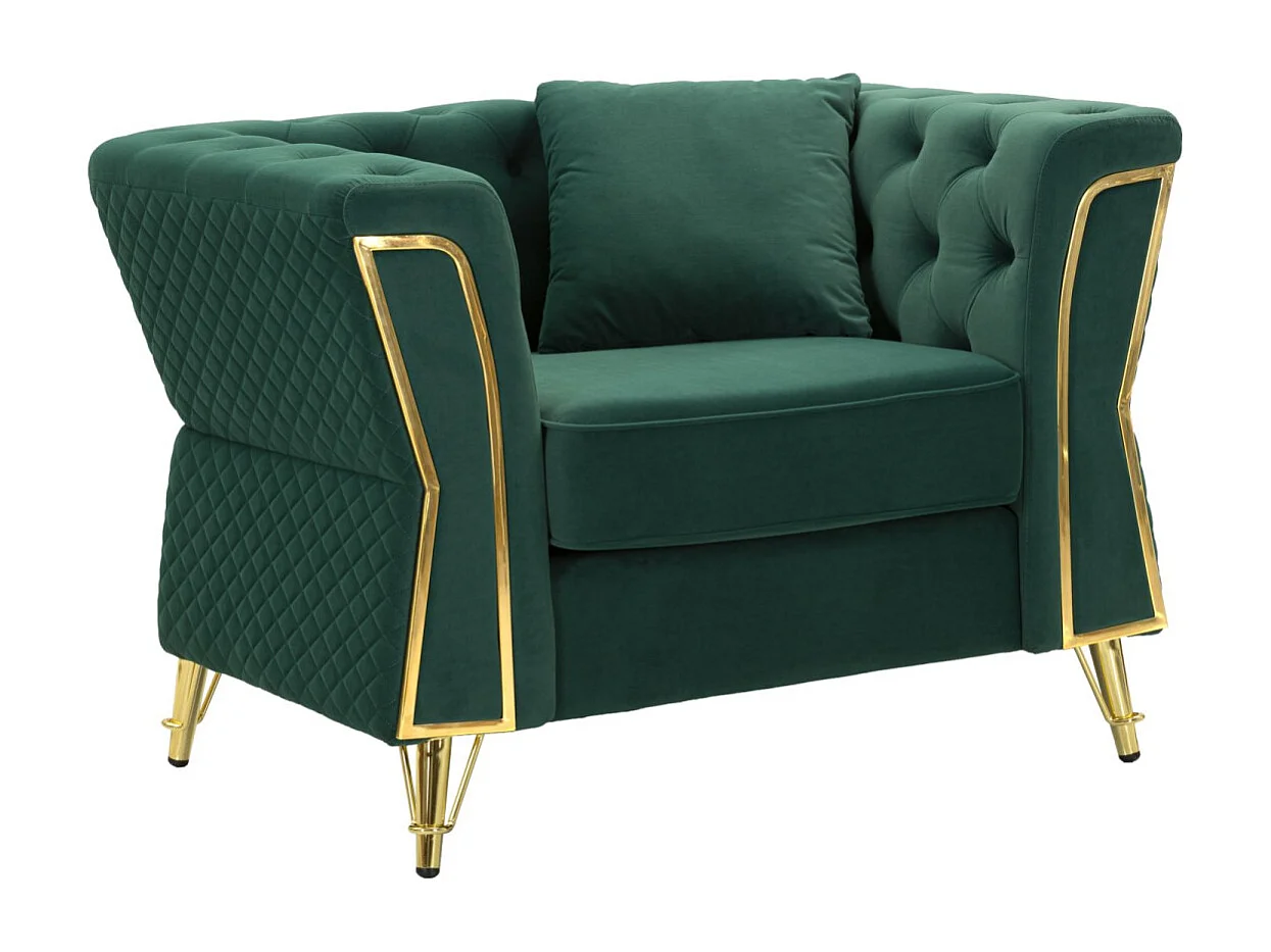 Fauteuil en Velours Capitonné "Emy" 104cm Vert