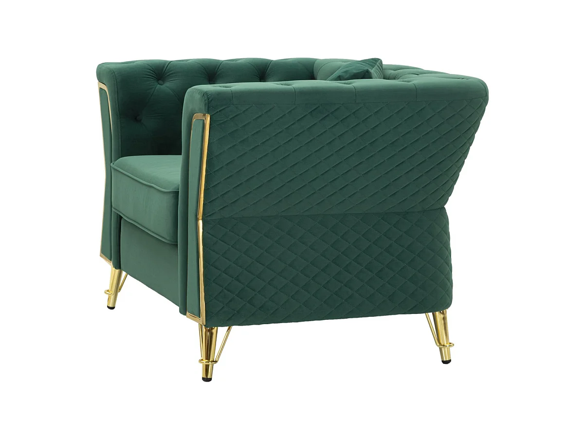 Groene fauteuil van metaal en fluweel met kussen, 104x83x77 cm