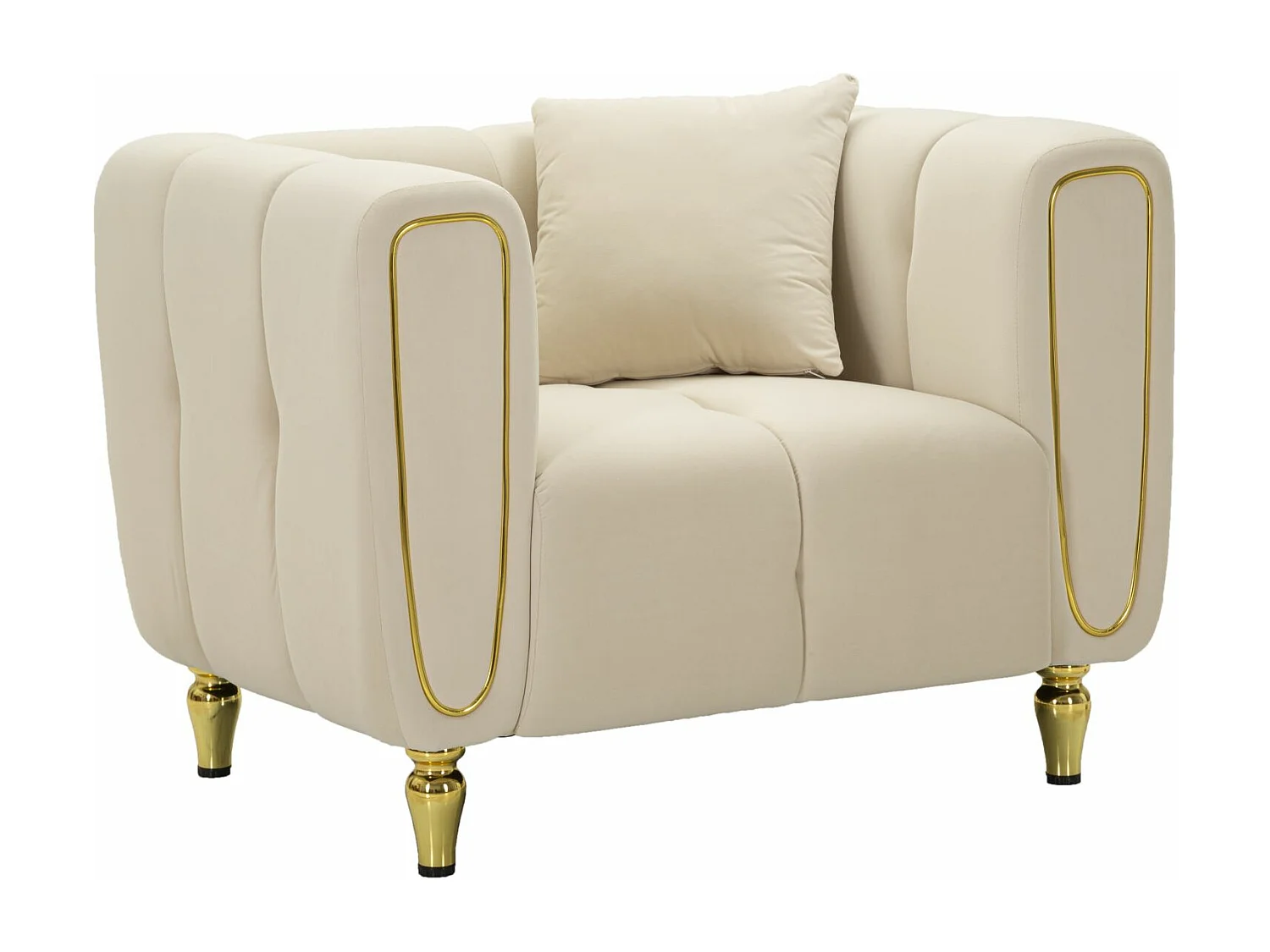 Fauteuil en Velours Matelassé "Alma" 97cm Crème