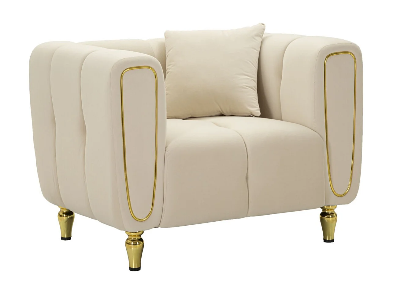 Fauteuil en Velours Matelassé "Alma" 97cm Crème