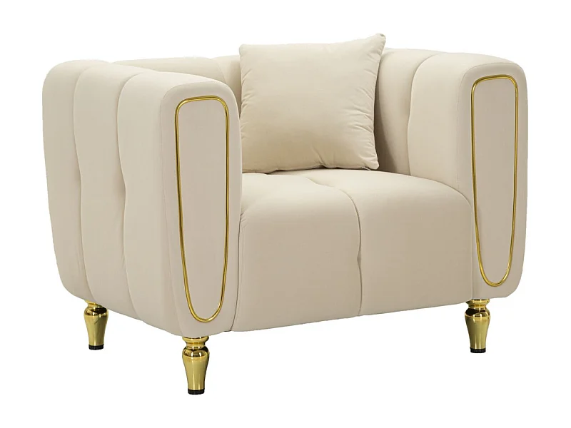 Fauteuil en Velours Matelassé "Alma" 97cm Crème