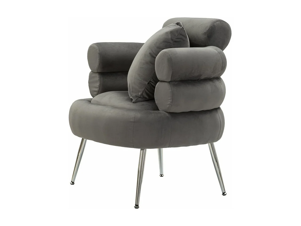 Poltrona in metallo argentato e velluto grigio con cuscino cm 78x68x85