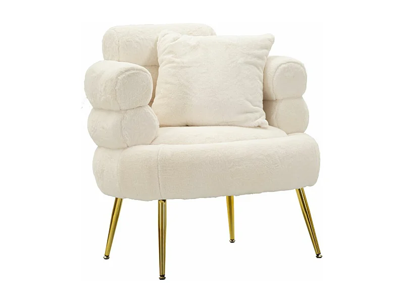 Fauteuil Imitation Fourrure "Soffy+" 85cm Blanc & Or