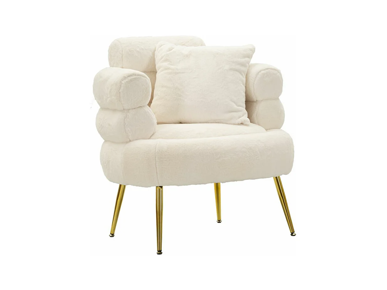 Fauteuil en métal doré et tissu blanc avec coussin cm 78x68x85