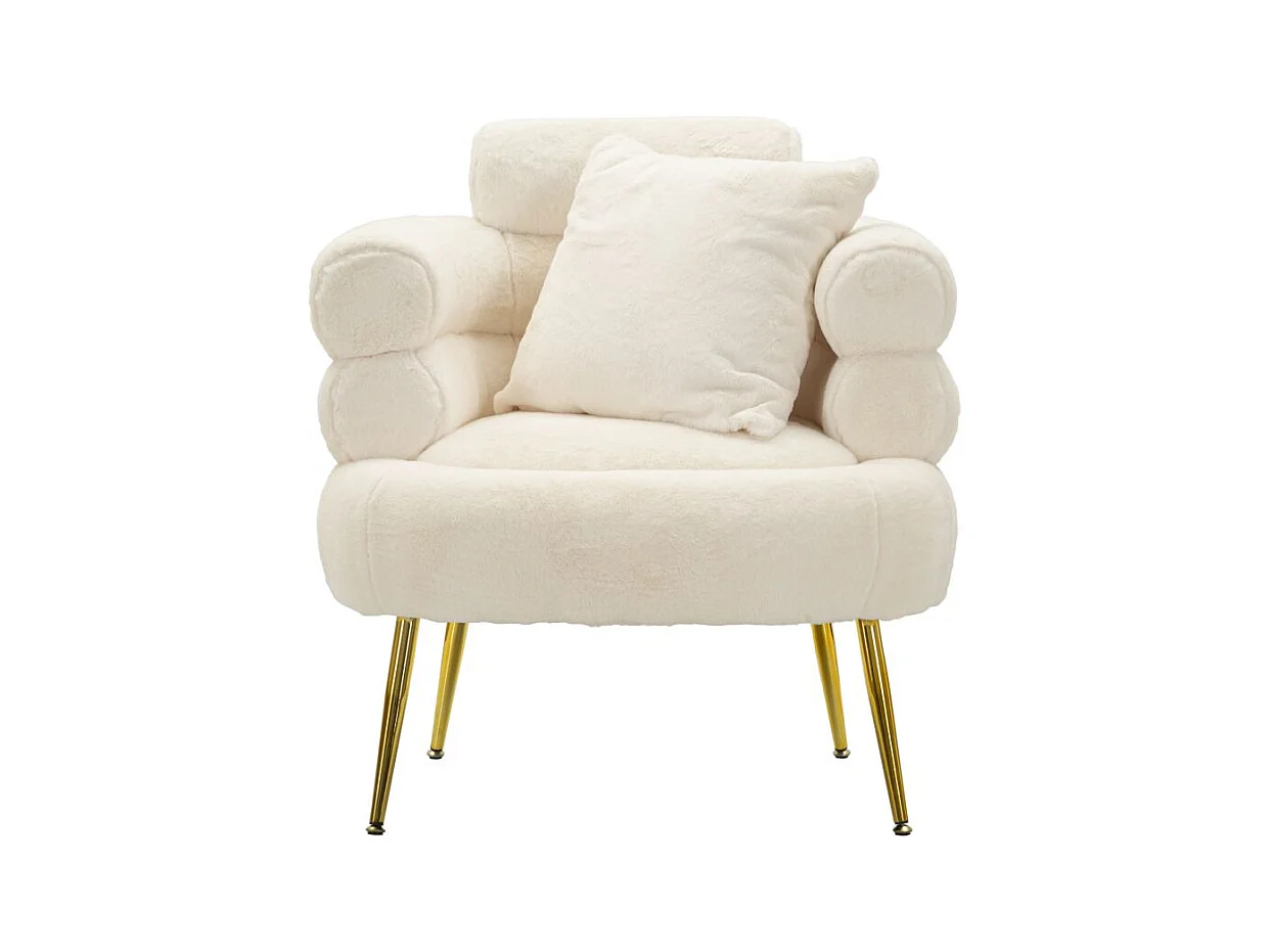 Fauteuil Imitation Fourrure "Soffy+" 85cm Blanc & Or