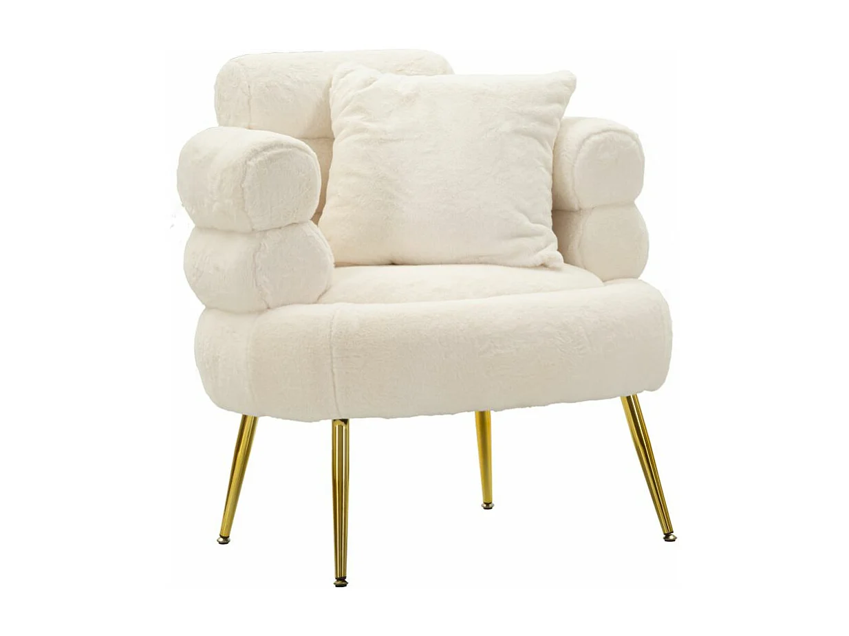 Fauteuil Imitation Fourrure "Soffy+" 85cm Blanc & Or