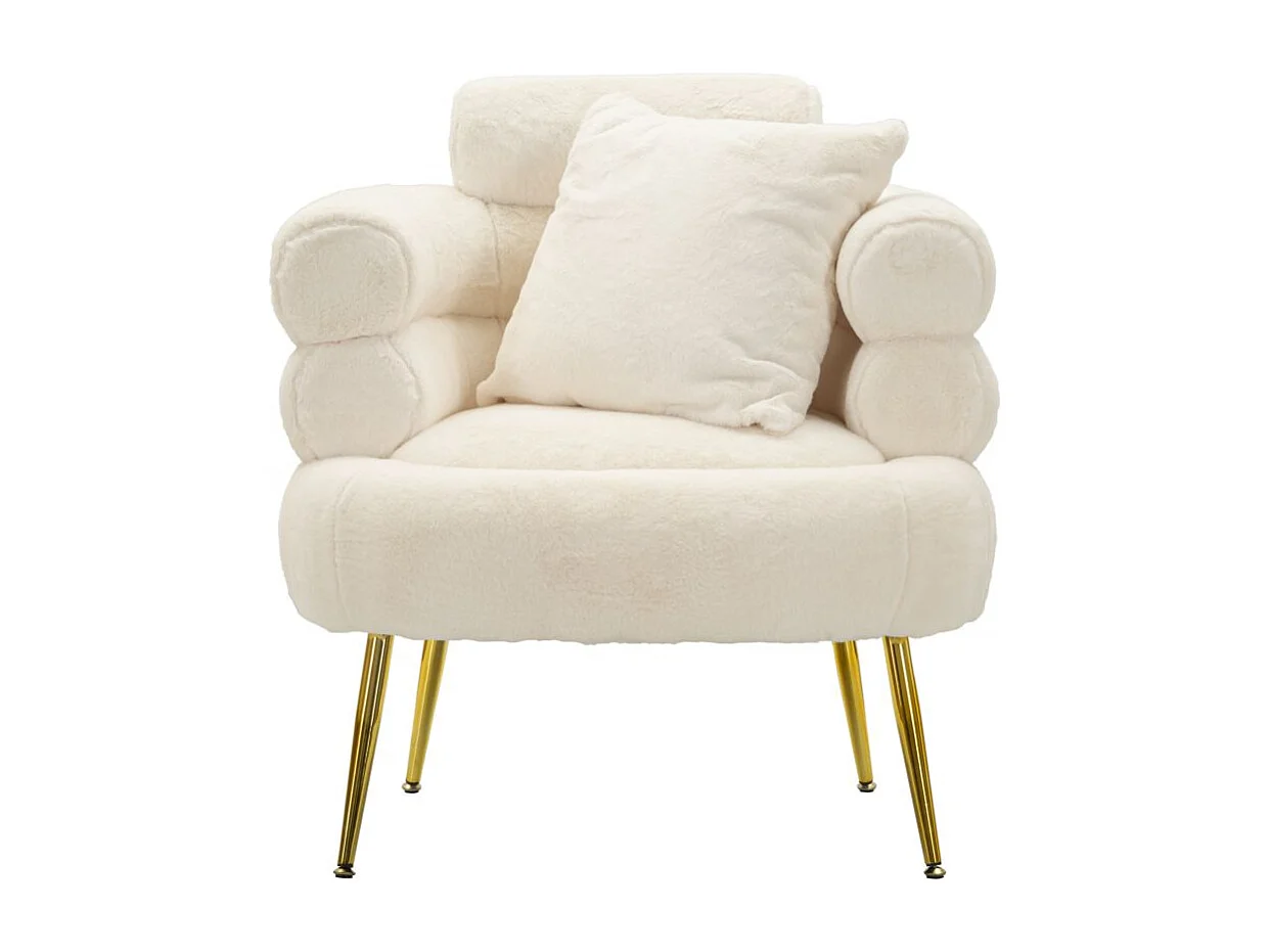 Fauteuil Imitation Fourrure "Soffy+" 85cm Blanc & Or