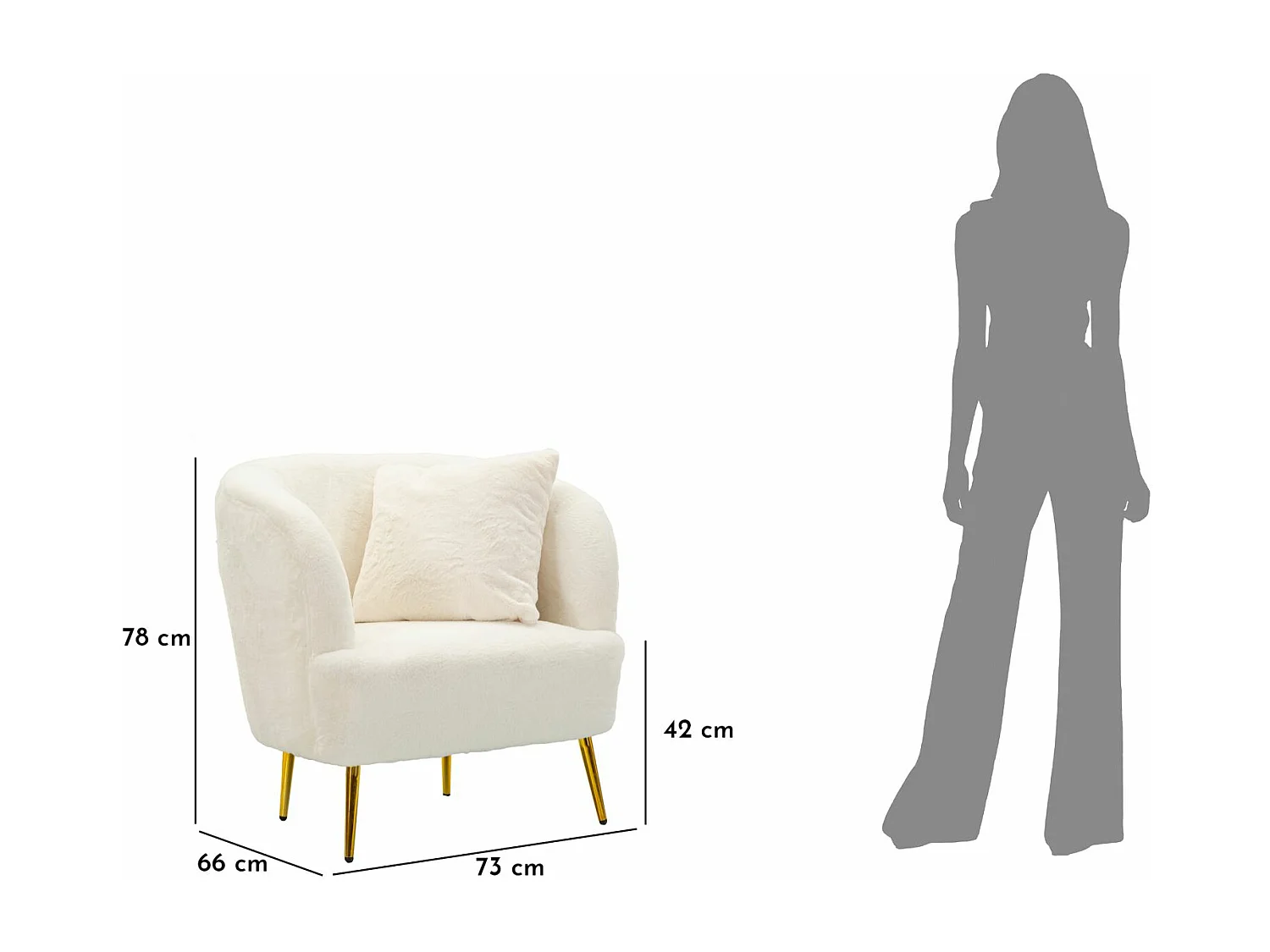 Fauteuil Imitation Fourrure "Soffy" 78cm Blanc & Or