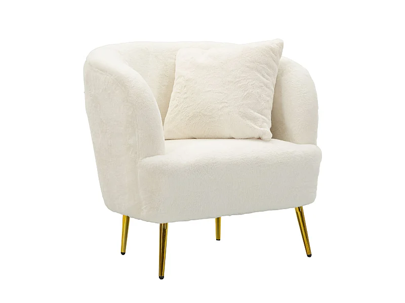 Fauteuil Imitation Fourrure "Soffy" 78cm Blanc & Or