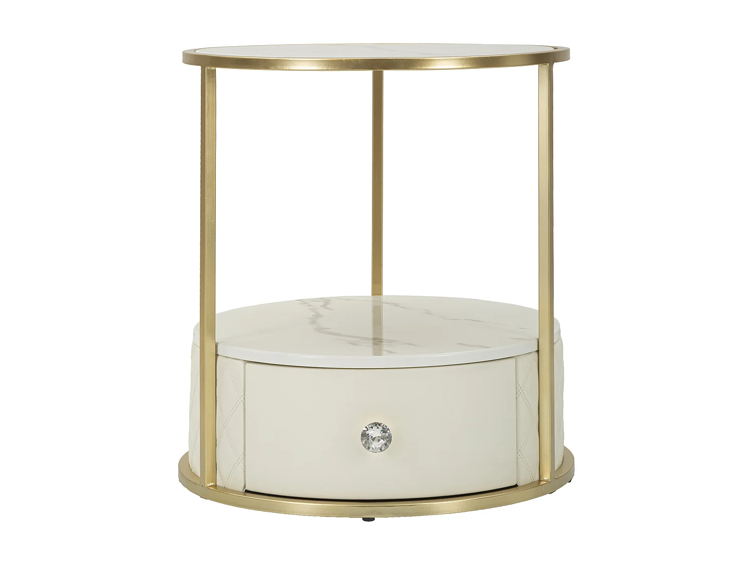 Table de Chevet Effet Marbre "Sharon" 48cm Blanc & Or