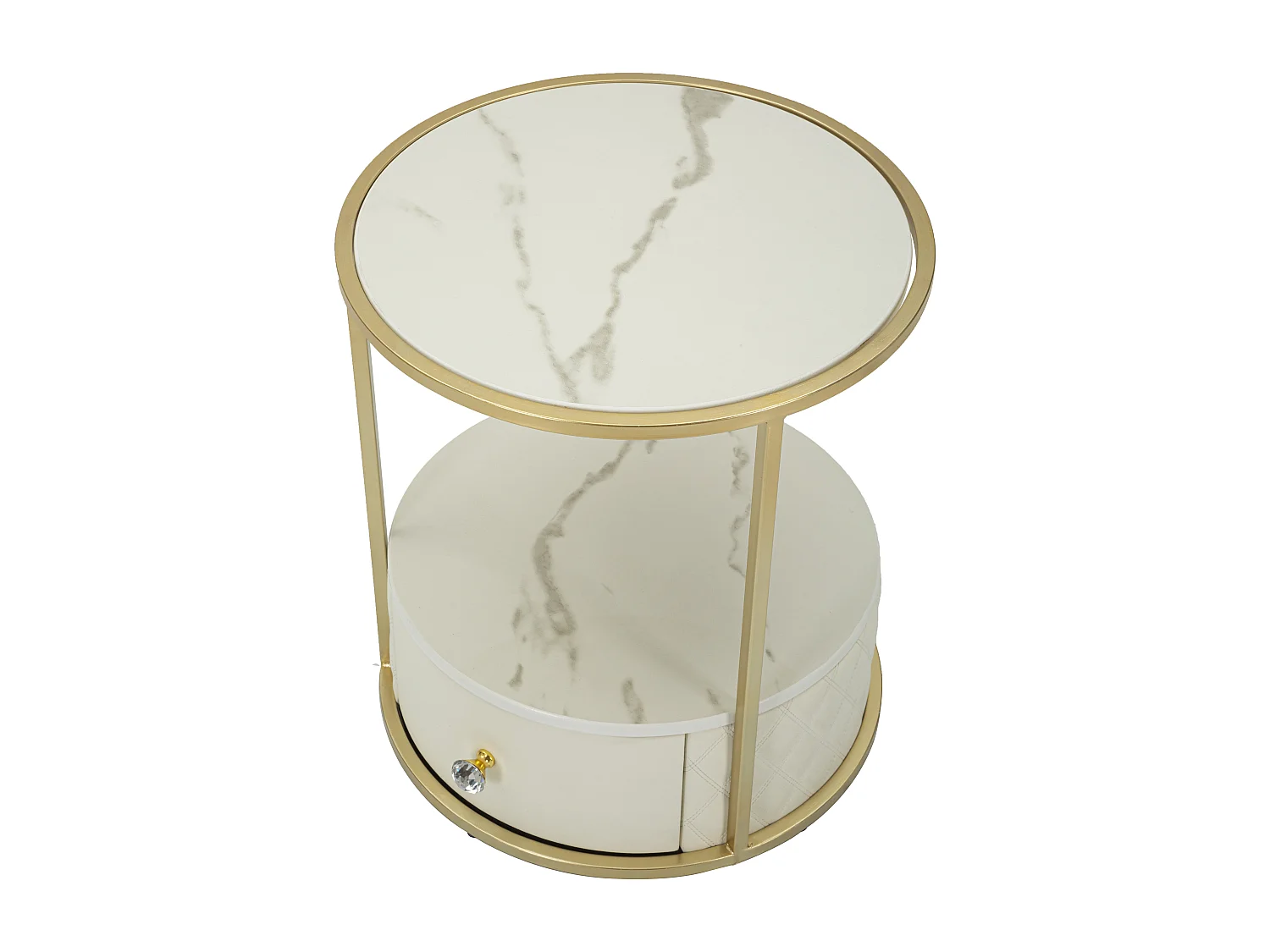 Table de Chevet Effet Marbre "Sharon" 48cm Blanc & Or