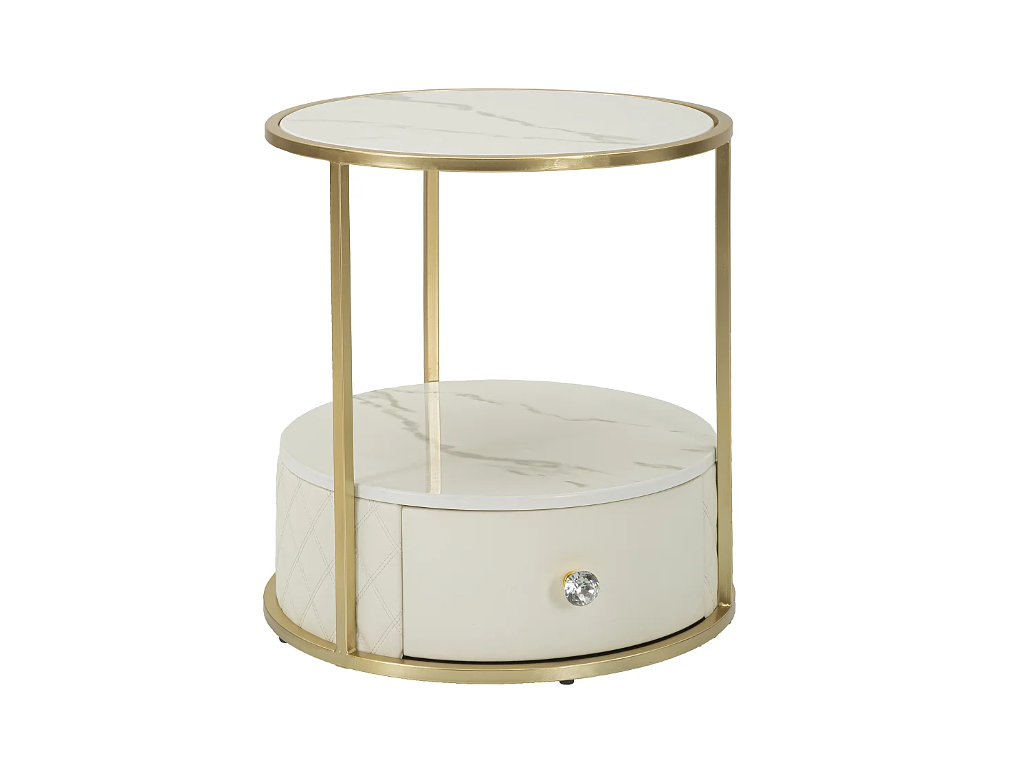 Table de Chevet Effet Marbre "Sharon" 48cm Blanc & Or