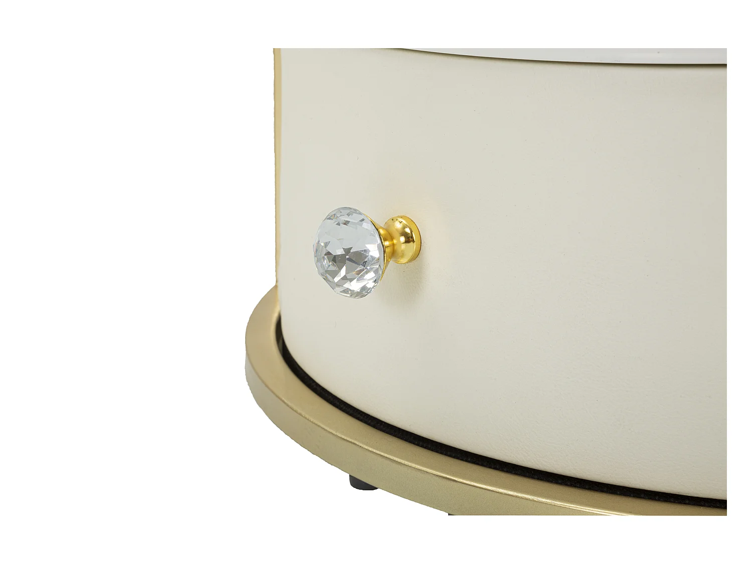 Comodino in metallo dorato e similpelle trapuntata crema cm Ø 43x48