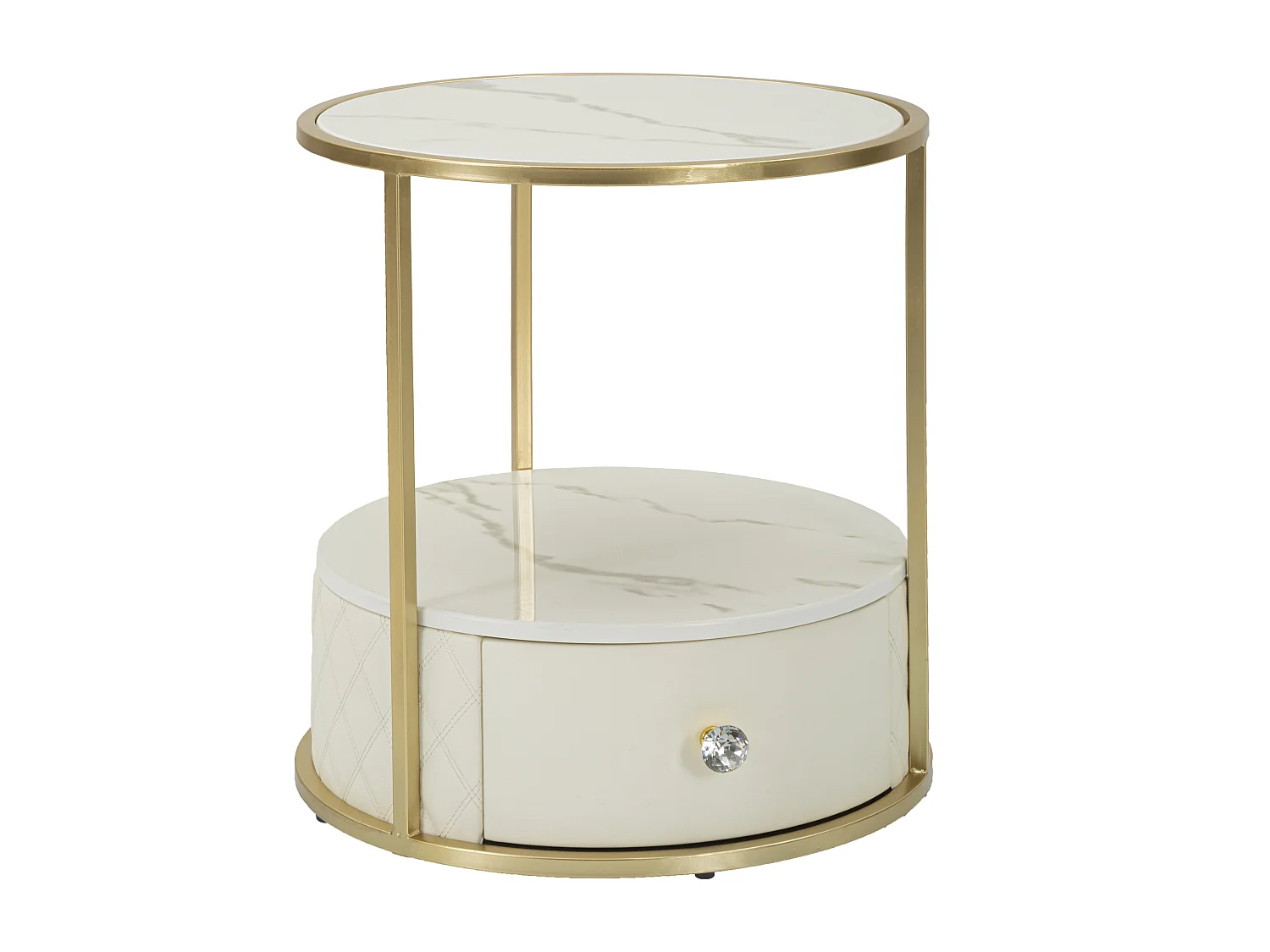 Table de Chevet Effet Marbre "Sharon" 48cm Blanc & Or