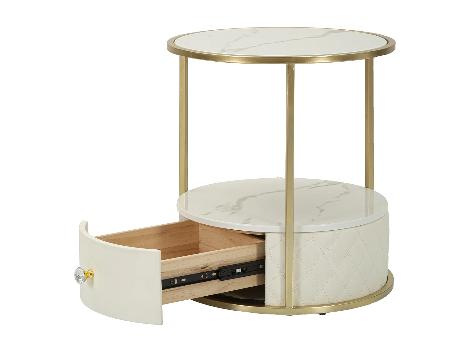 Table de Chevet Effet Marbre "Sharon" 48cm Blanc & Or