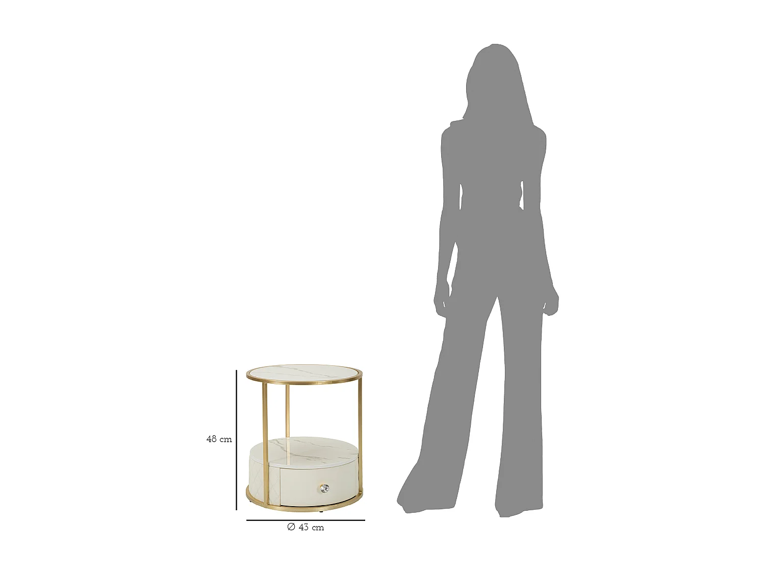 Table de Chevet Effet Marbre "Sharon" 48cm Blanc & Or