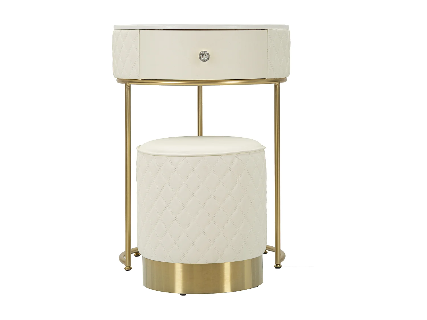 Table de Chevet Avec Pouf "Sharon" 70cm Blanc & Or