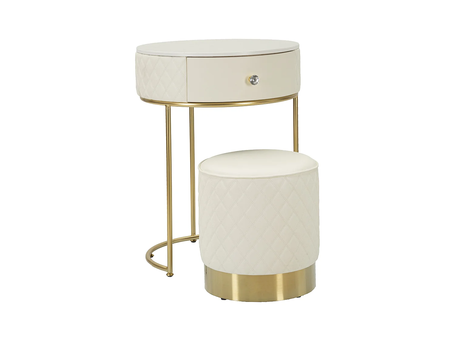 Comodino/Toeletta con cassetto e Pouf cm Ø 52x70 - Ø 36x39