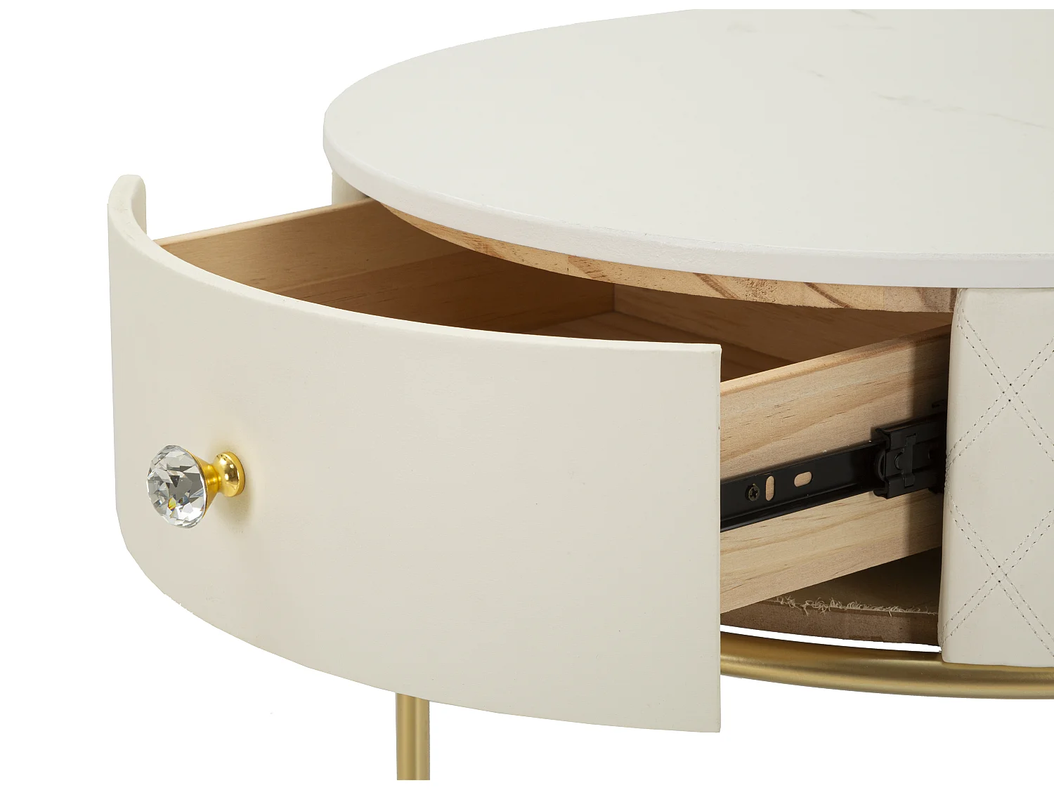 Table de Chevet Avec Pouf "Sharon" 70cm Blanc & Or