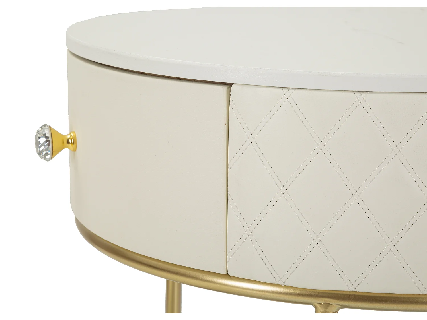 Table de Chevet Avec Pouf "Sharon" 70cm Blanc & Or