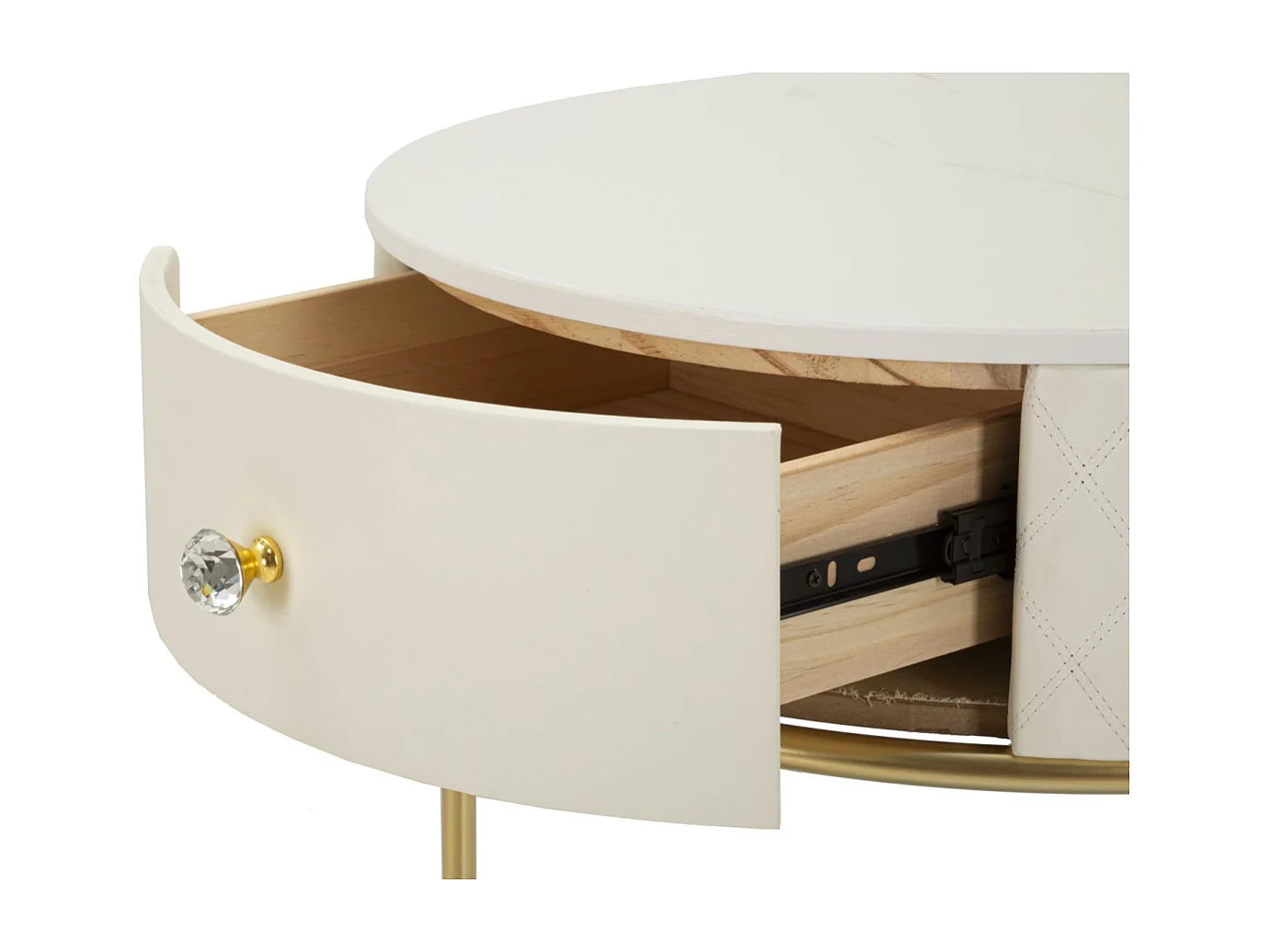 Table de Chevet Avec Pouf "Sharon" 70cm Blanc & Or