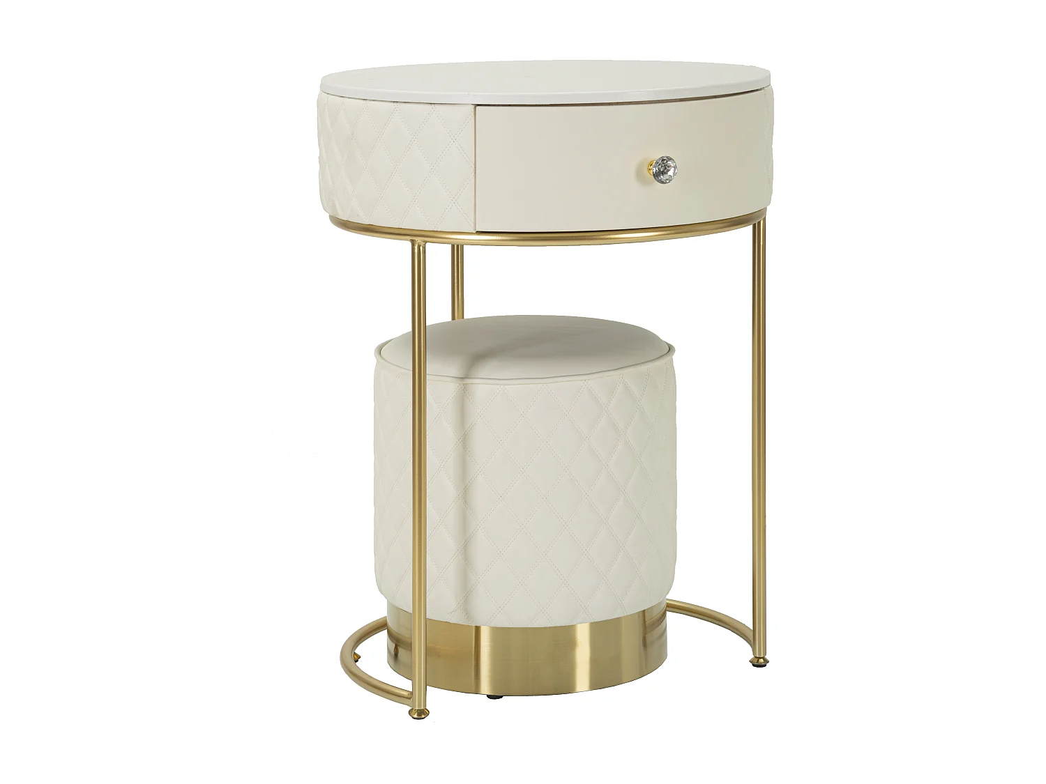 Table de Chevet Avec Pouf "Sharon" 70cm Blanc & Or