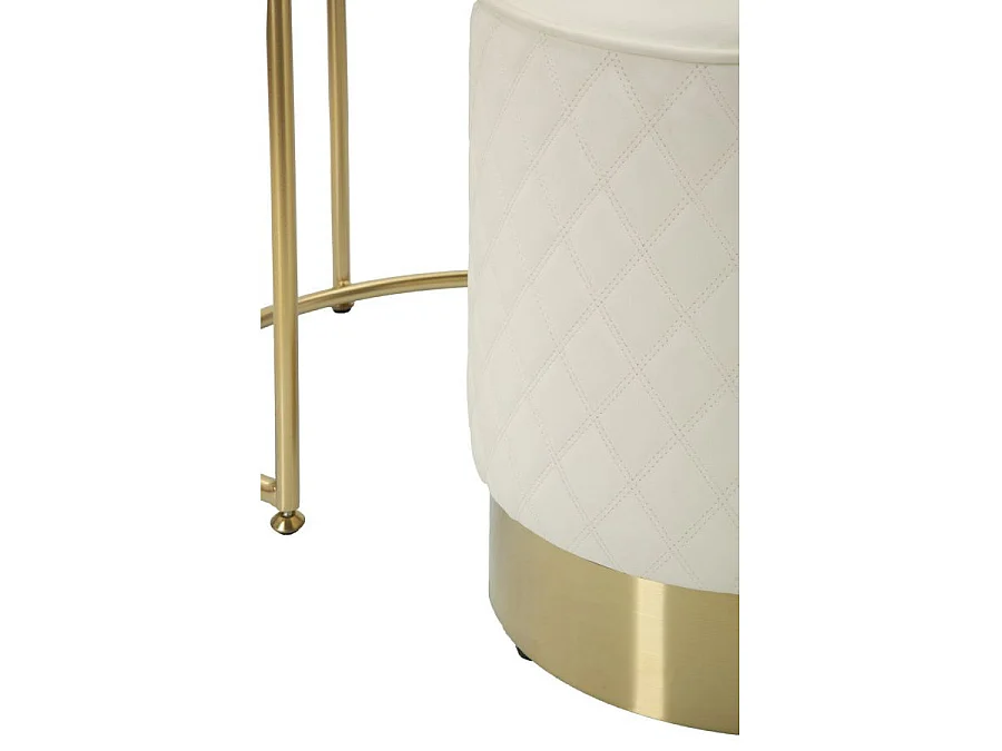 Toaletka Sharon Ø52x70 cm z pufą Ø36x39 cm – efektowny design z sosny, płyty MDF, metalu w kolorze białym i złotym – zestaw mebli do sypialni