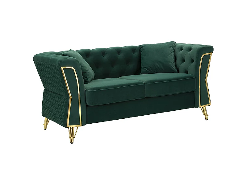 Canapé 2 Places en Velours Capitonné "Emy" 162cm Vert