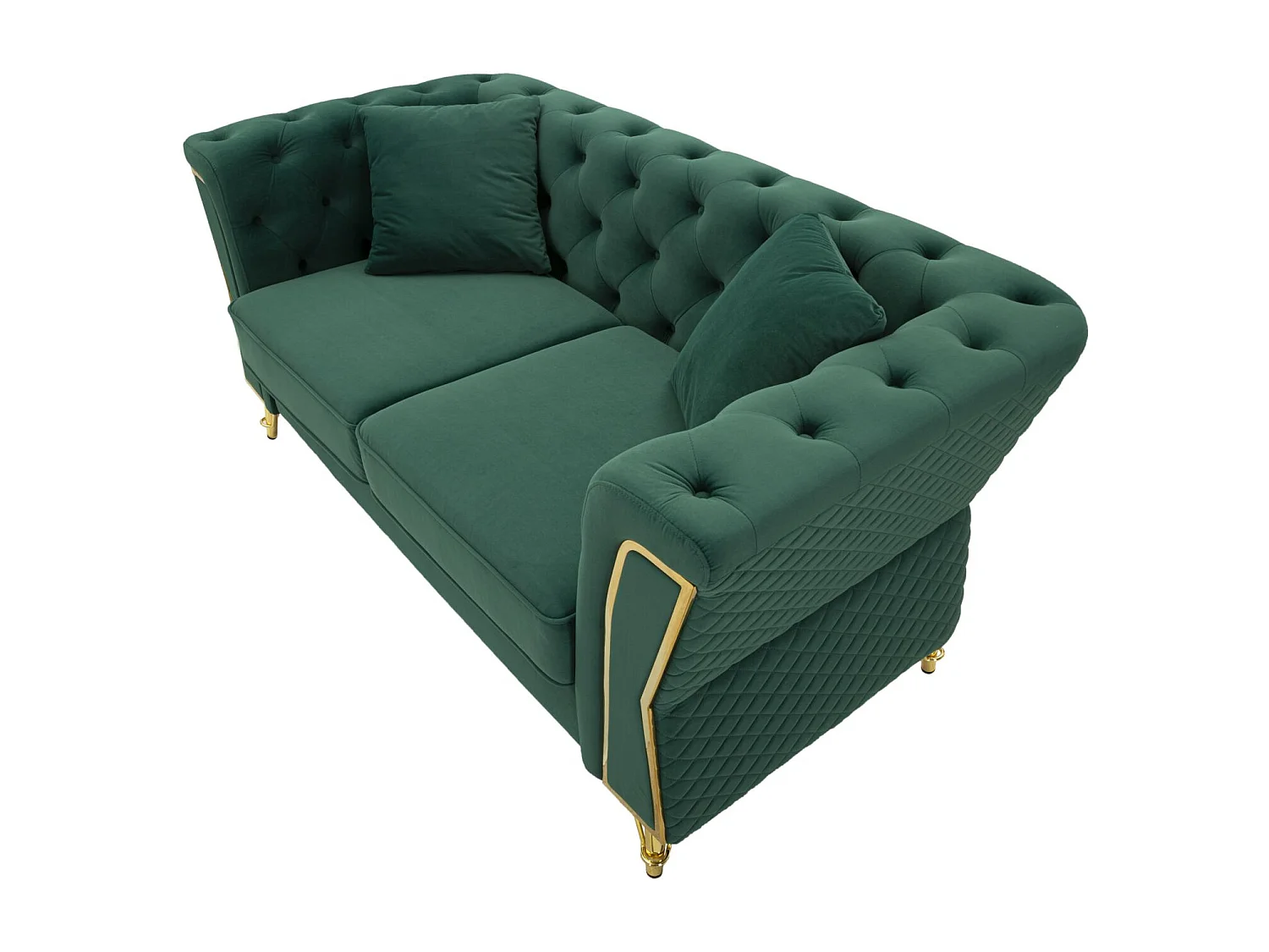 Canapé 2 Places en Velours Capitonné "Emy" 162cm Vert