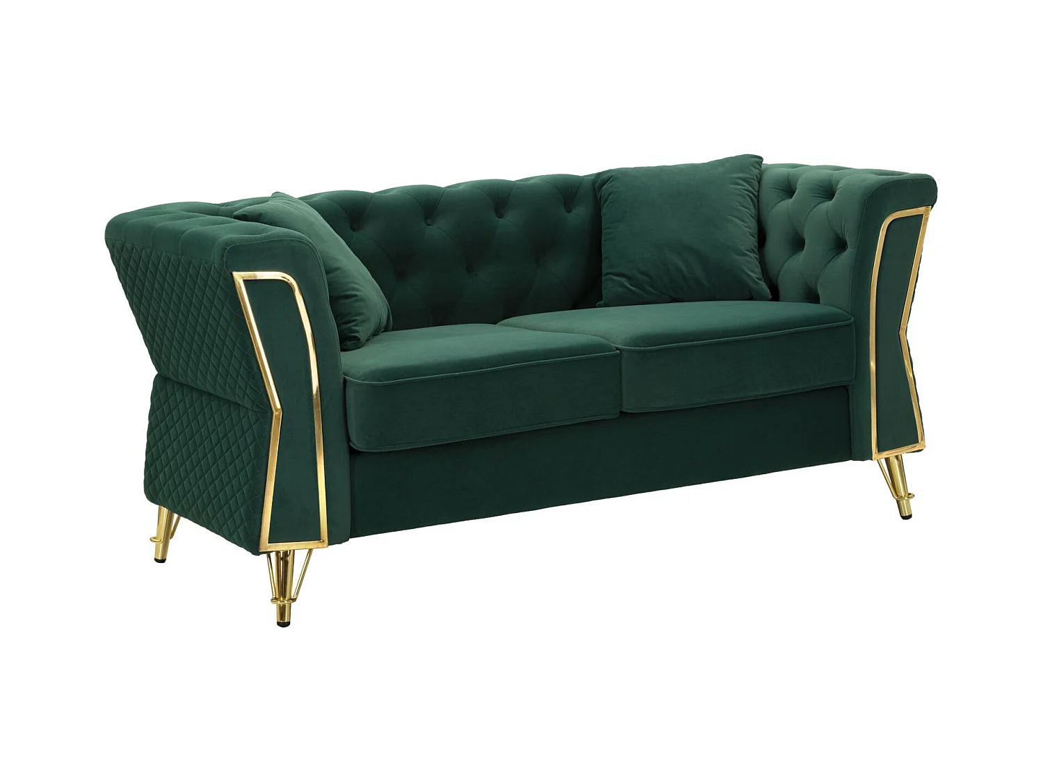 Canapé en métal et velours vert avec coussins 162x83x77 cm