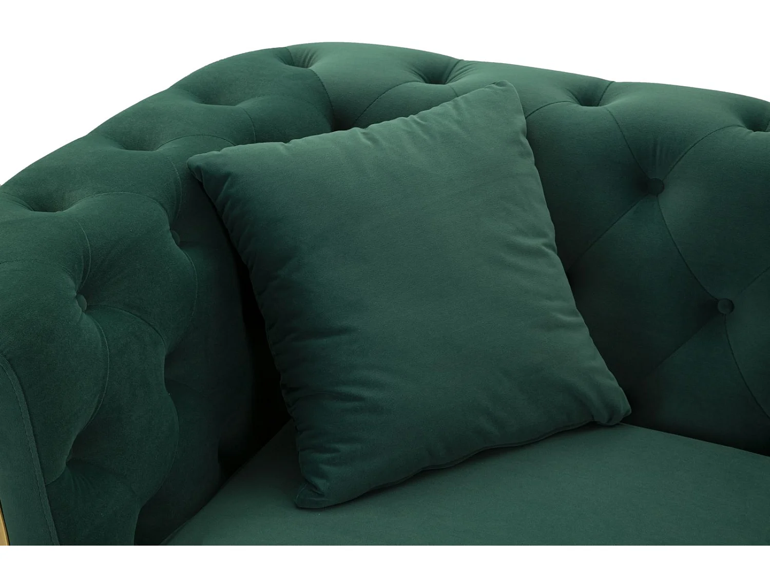 Groene metalen en fluwelen bank met kussens, 162x83x77 cm