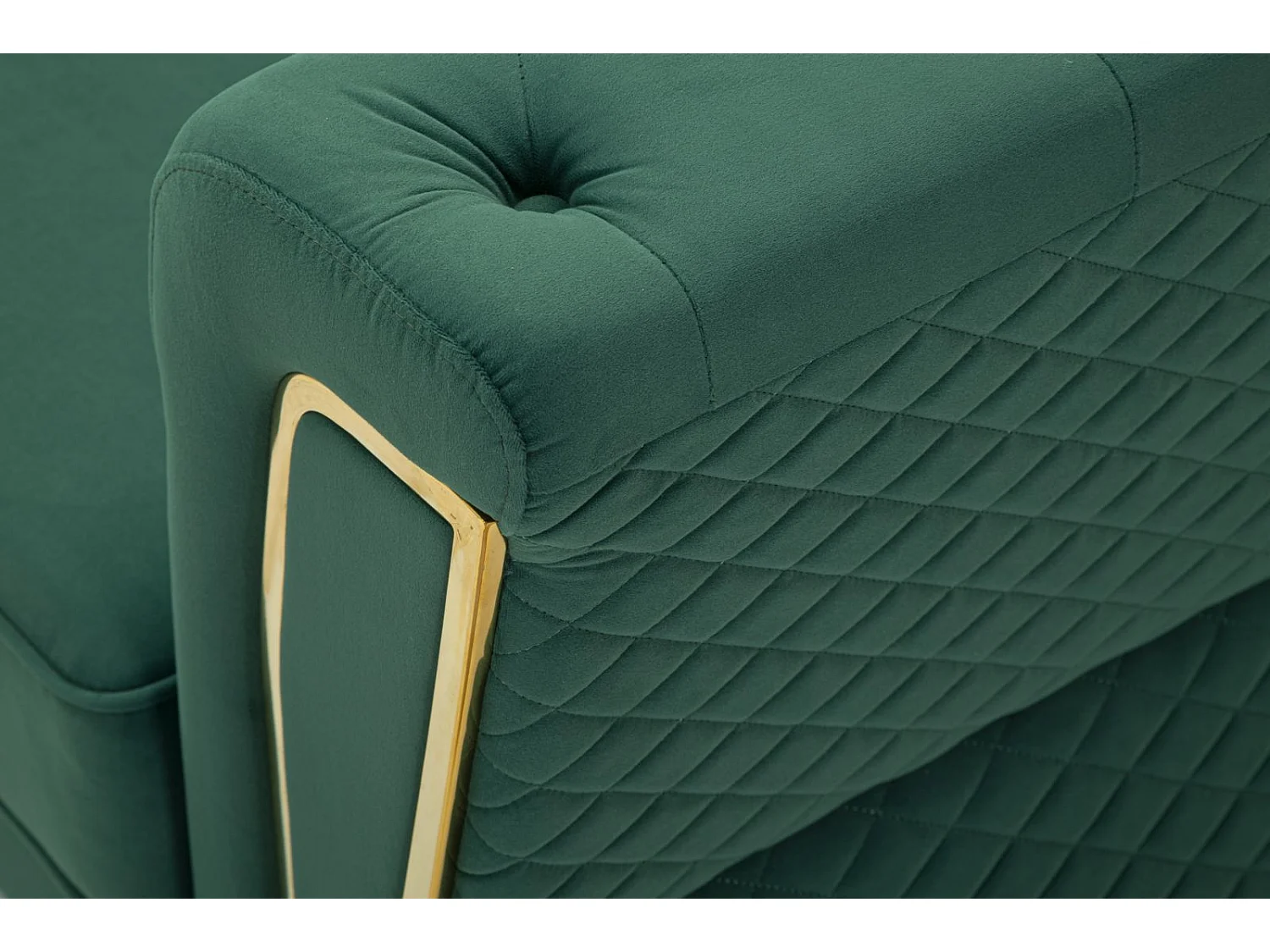 Groene metalen en fluwelen bank met kussens, 162x83x77 cm