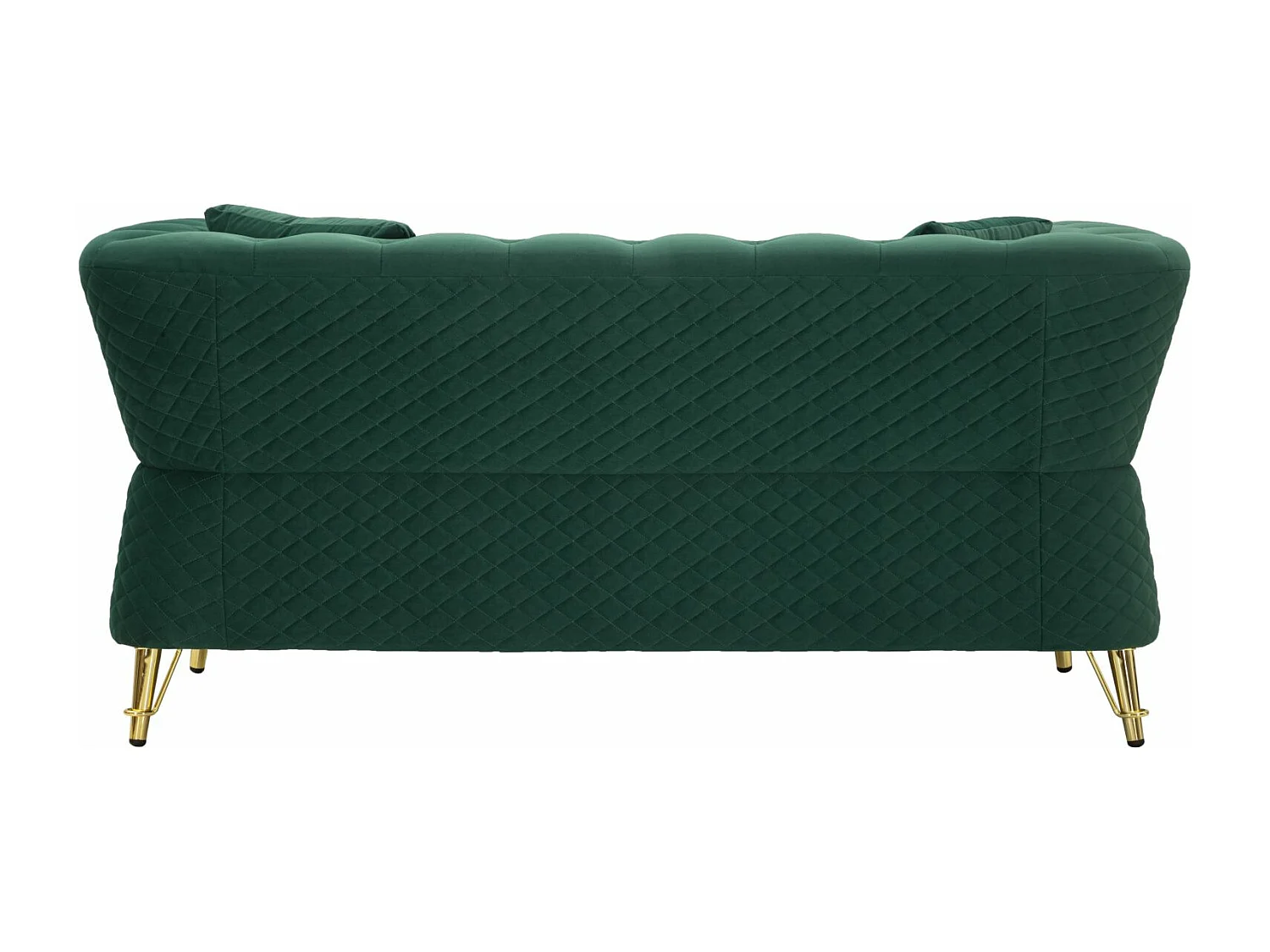 Groene metalen en fluwelen bank met kussens, 162x83x77 cm