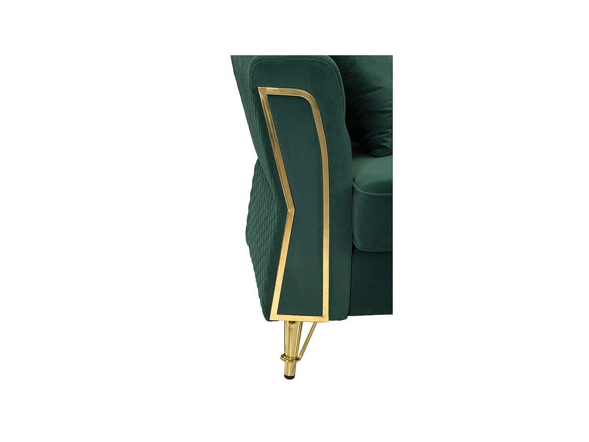 Sofa do wnętrza - zielony, złoty, drewno eukaliptusowe, glamour, 162 x 83 x 76 cm - Emy