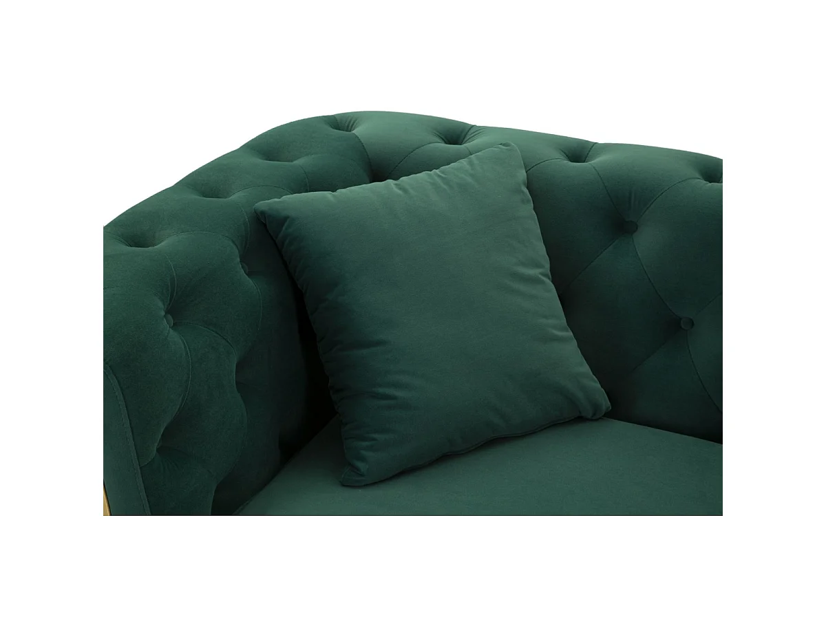 Sofa do wnętrza - zielony, złoty, drewno eukaliptusowe, glamour, 162 x 83 x 76 cm - Emy