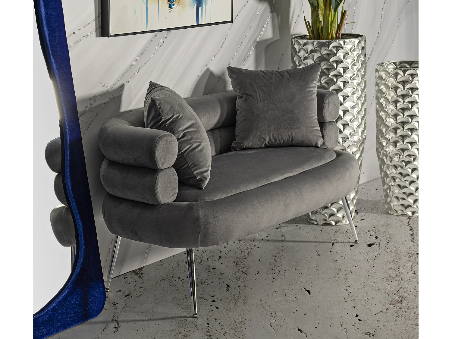 Canapé 2 Places Imitation Fourrure "Soffy+" 133cm Gris