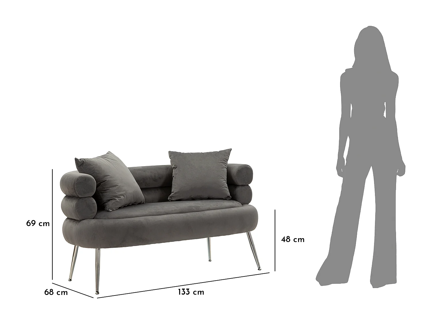 Canapé 2 Places Imitation Fourrure "Soffy+" 133cm Gris