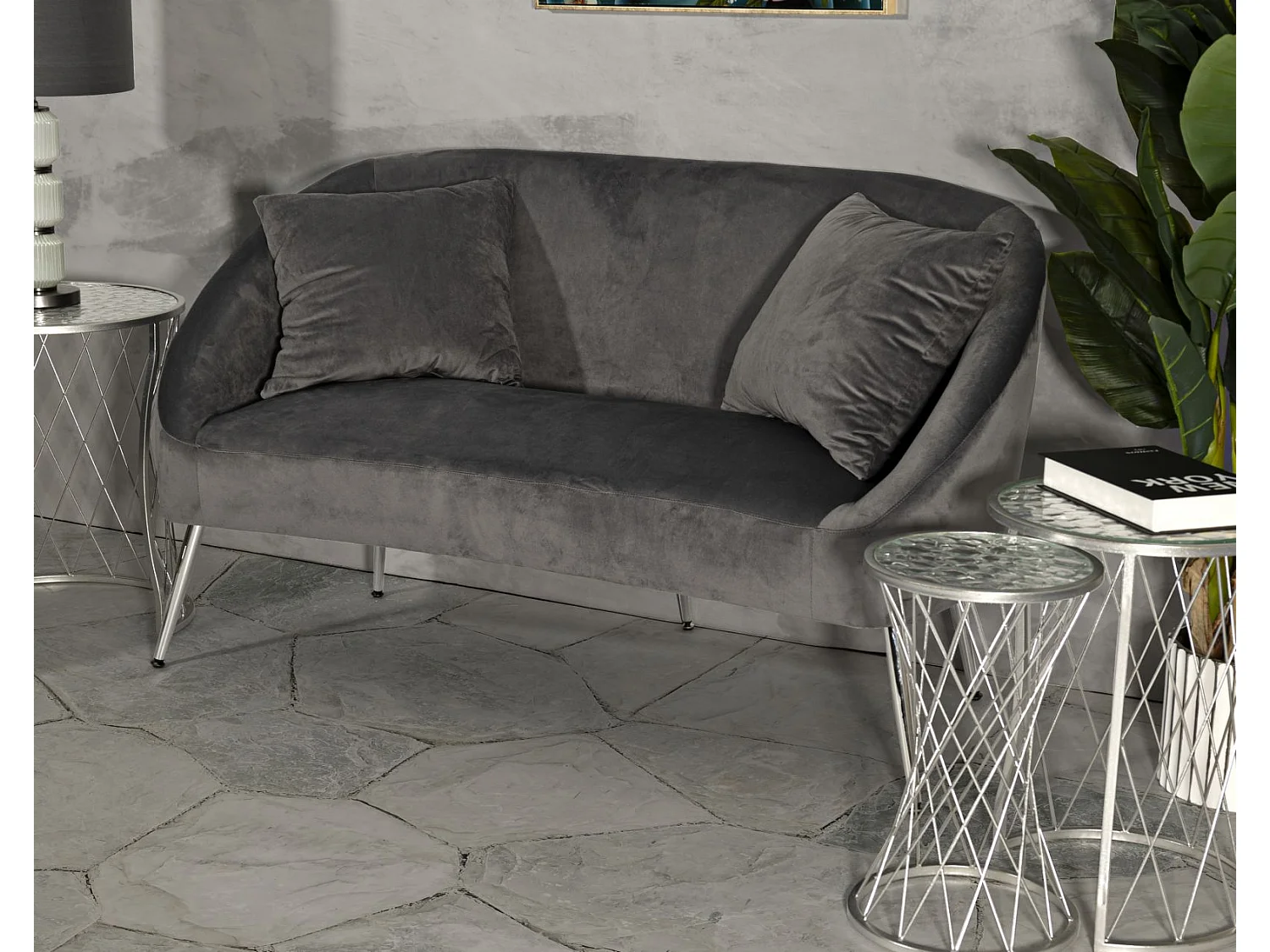 Canapé 2 Places Imitation Fourrure "Soffy" 137cm Gris