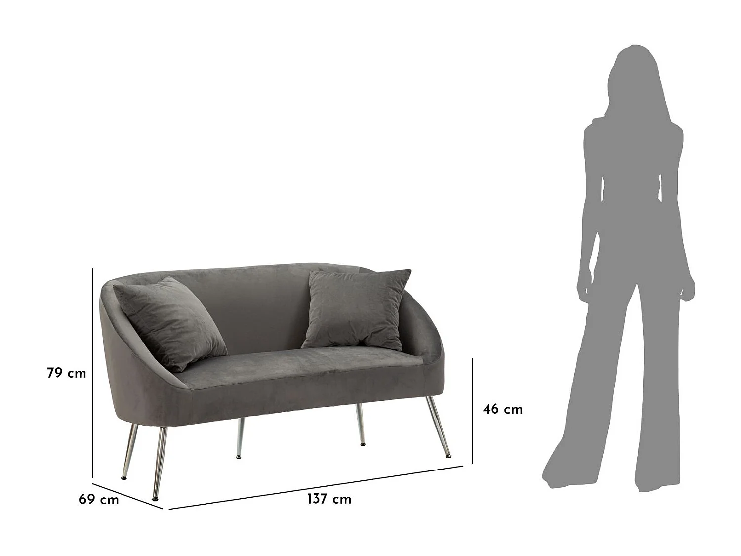 Canapé 2 Places Imitation Fourrure "Soffy" 137cm Gris