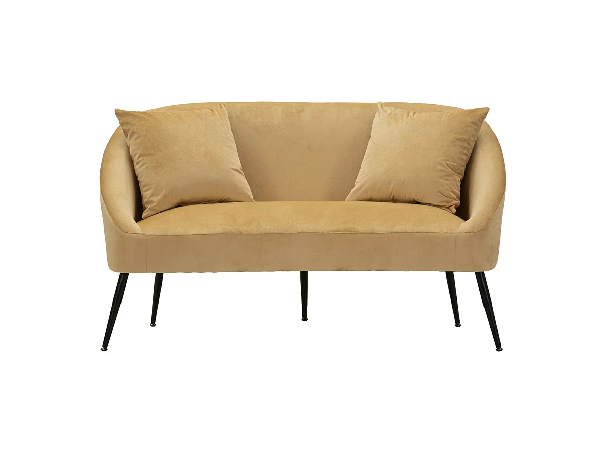 Kleines Sofa aus Metall schwarz und Samt braun mit Kissen 137x69x79 cm