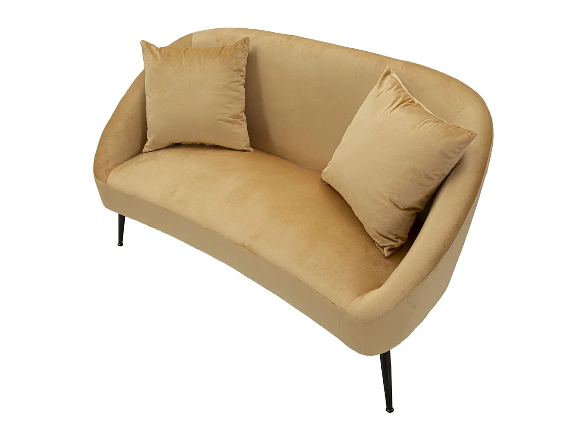 Kleines Sofa aus Metall schwarz und Samt braun mit Kissen 137x69x79 cm