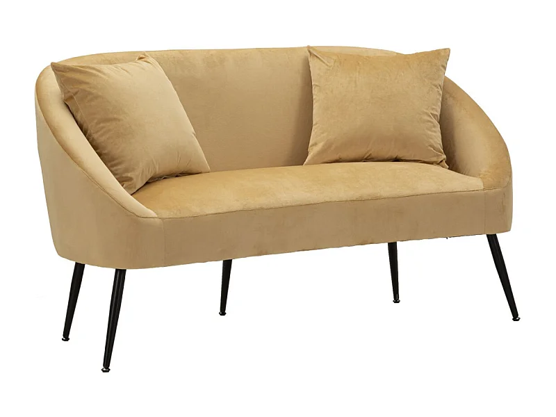 Zwarte metalen en bruine fluwelen bank met kussens 137x69x79 cm