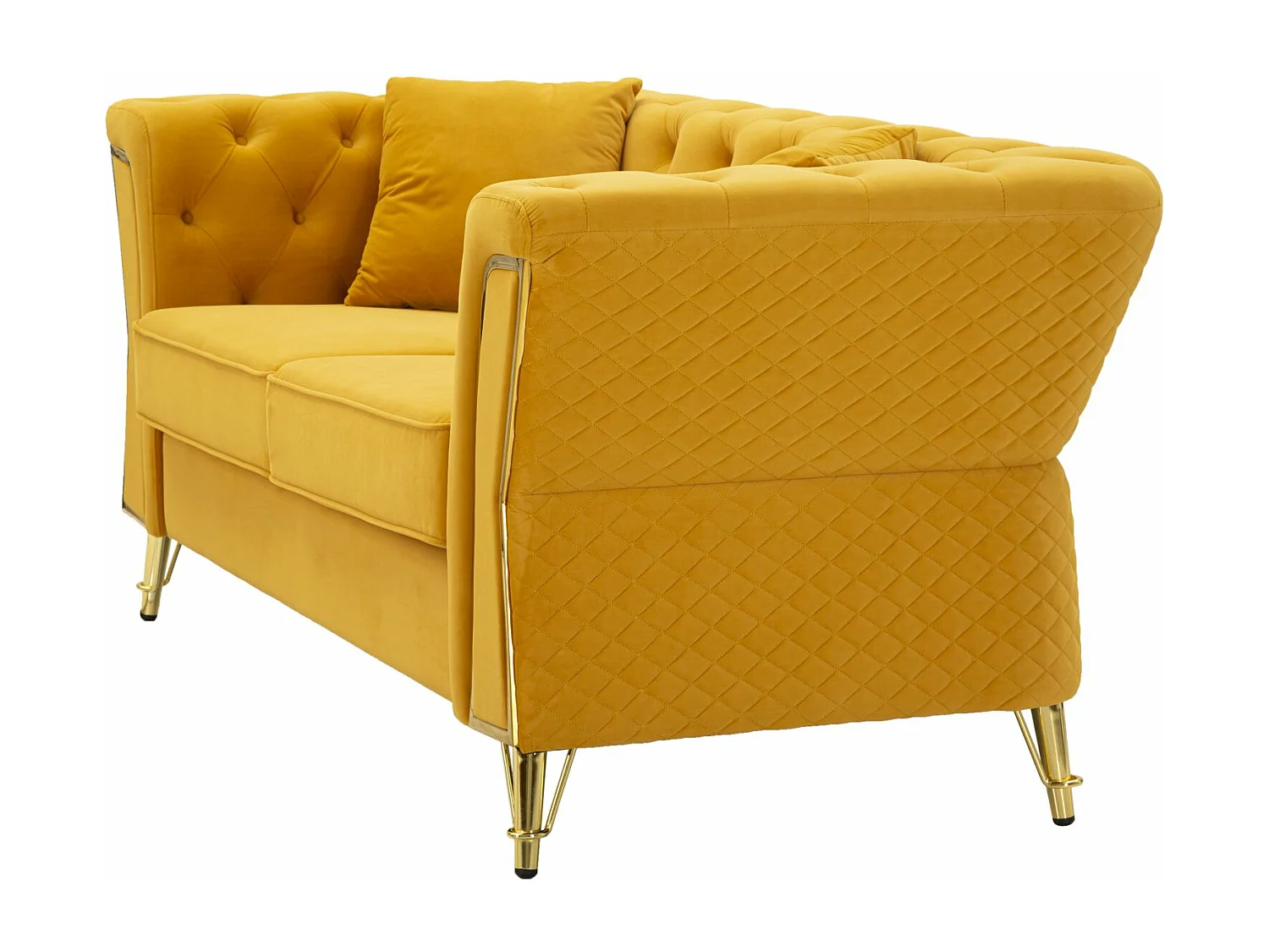 Divano in metallo e velluto senape con cuscini cm 162x83x76