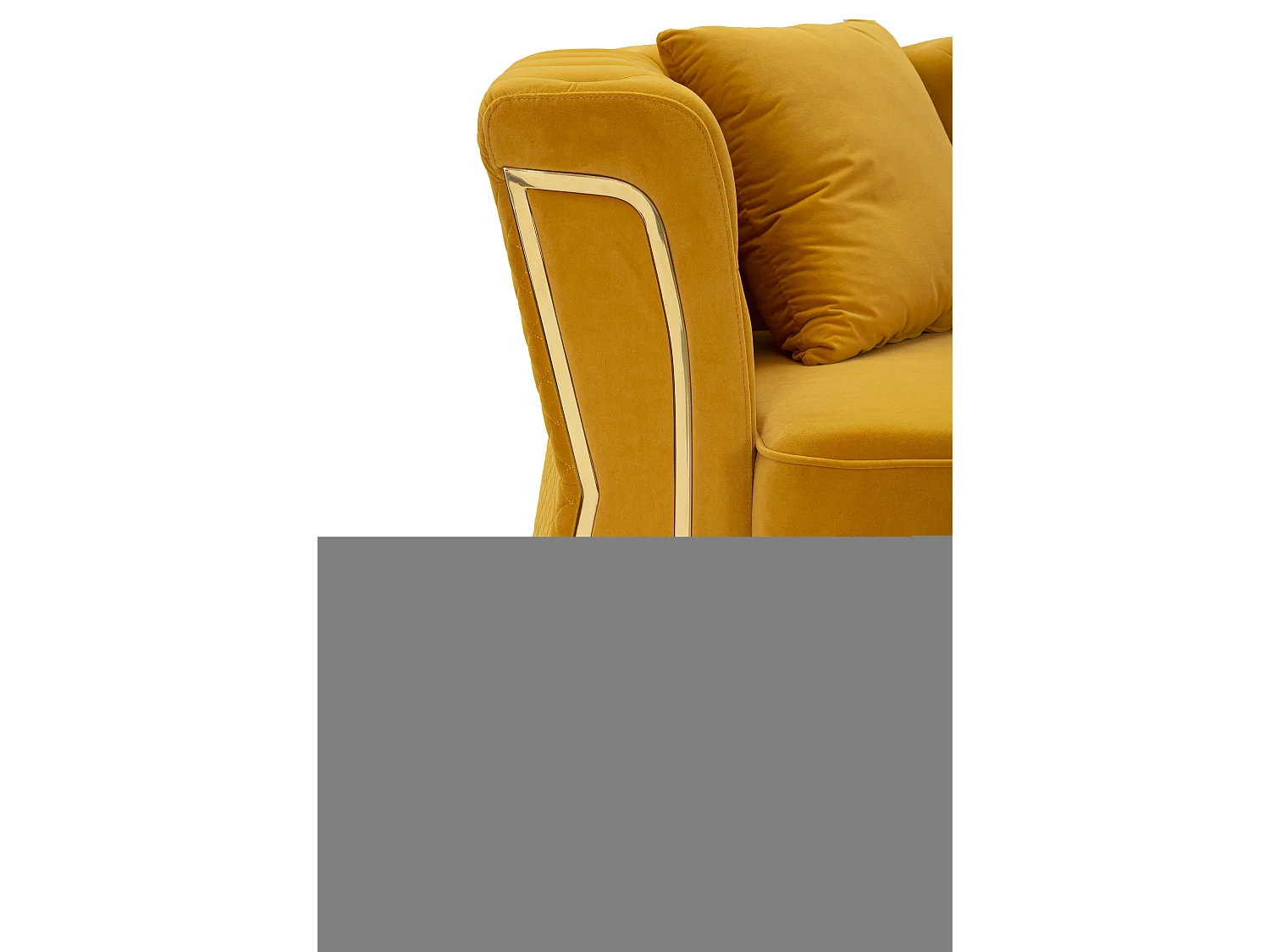 Divano in metallo e velluto senape con cuscini cm 162x83x76