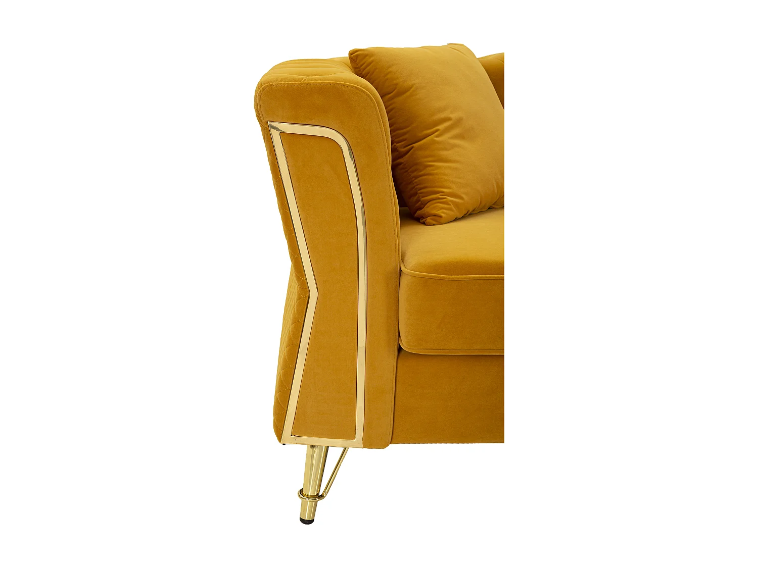 Divano in metallo e velluto senape con cuscini cm 162x83x76