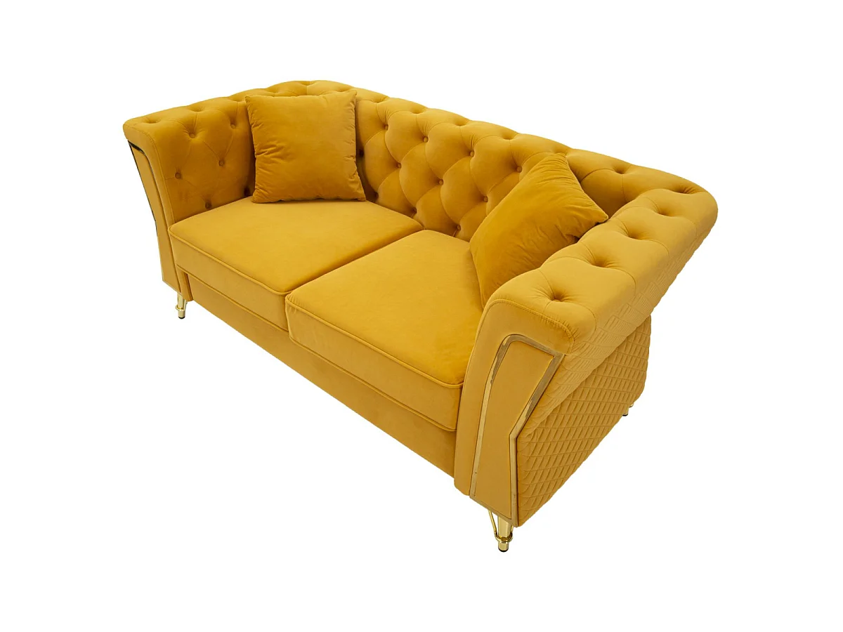 2-Sitzer-Sofa aus gestepptem Samt mit Kissen Emy