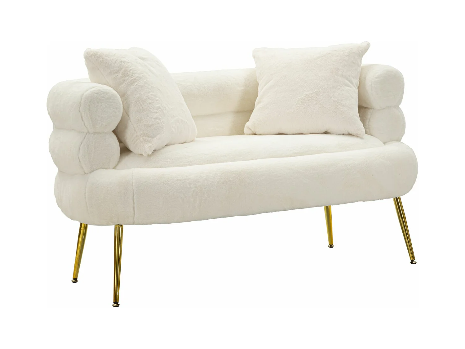 Canapé 2 places en métal et tissu blanc avec coussins cm 133x68x69