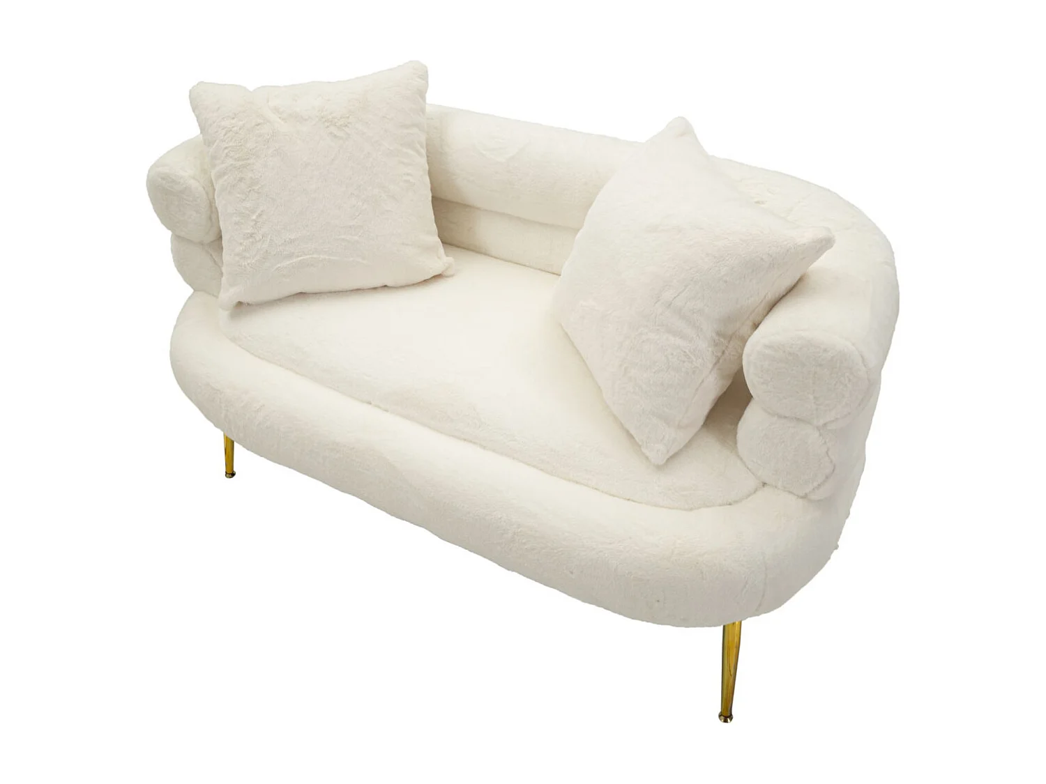 Divano 2 posti in metallo e tessuto bianco con cuscini cm 133x68x69